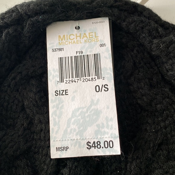 MICHAEL Michael Kors Patchwork Cable-Knit Hat Black - Picture 8 of 8